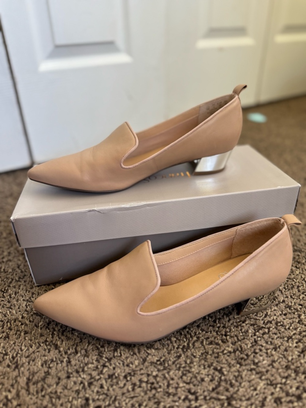Franco Sarto Blush Nude Pointed-Toe Low Heel Loafers